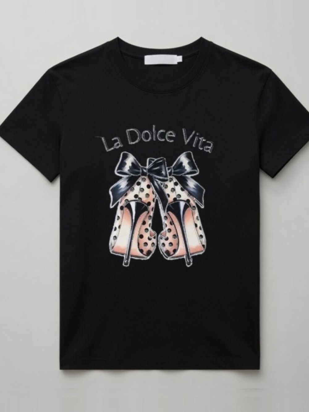 ShopEvelynne Black 'La Dolce Vita' Polka Dot Heels Graphic Tee